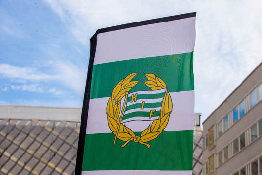 Hammarbys logotyp på en flagga