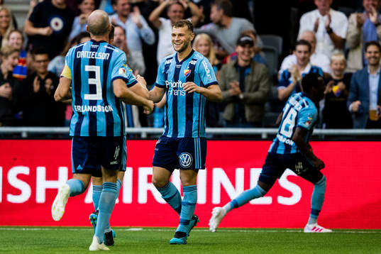 Djurgårdens Marcus Danielson och Jesper Karlström jublar