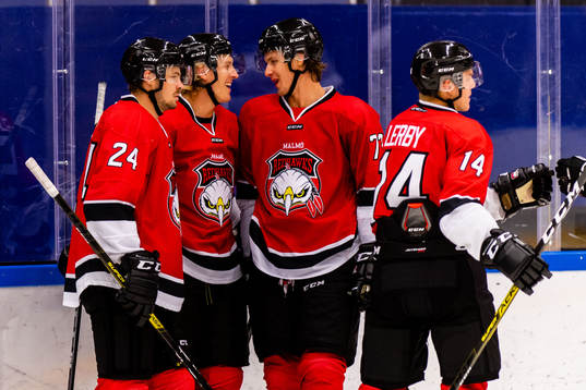 Malmö Redhawks Emil Sylvegård jublar