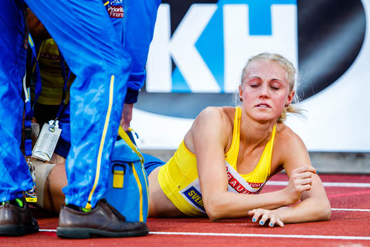 Tilde Johansson of Sweden in pain