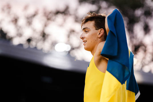 Armand Duplantis of Sweden celebrates