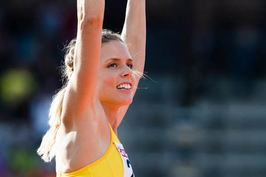 Erika Kinsey of Sweden celebrates