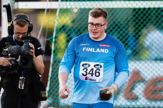 Aaron Kangas of Finland in the men's hammer throw