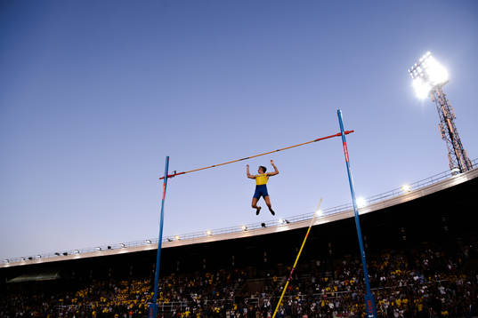 Armand Duplantis of Sweden with a 6 meter jump in the men's