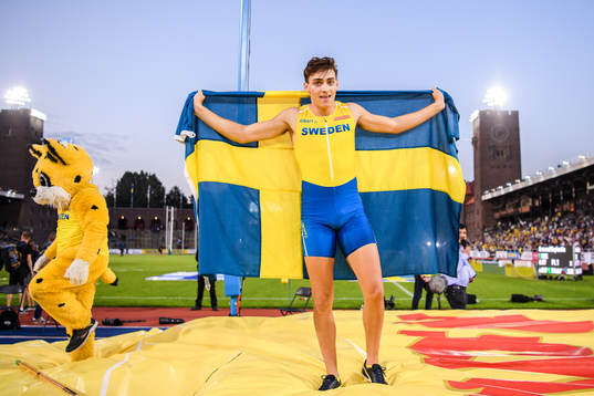 Armand Duplantis of Sweden celebrates