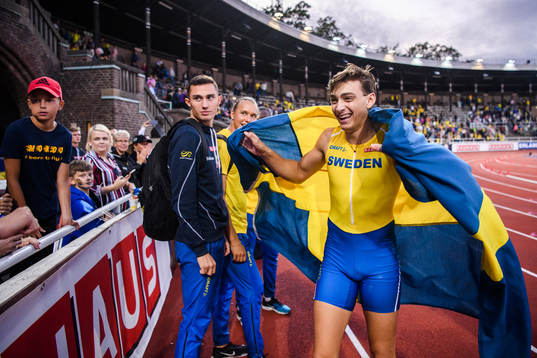 Armand Duplantis of Sweden celebrates