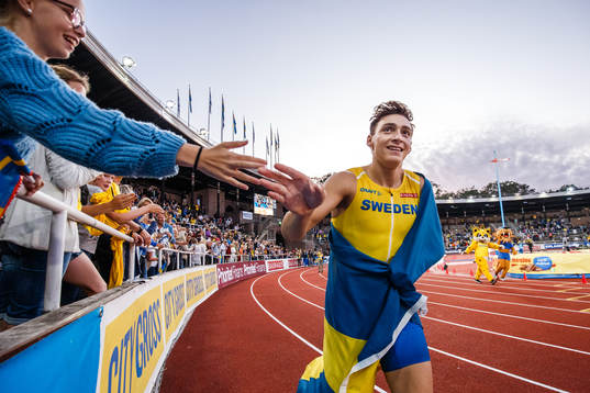 Armand Duplantis of Sweden celebrates