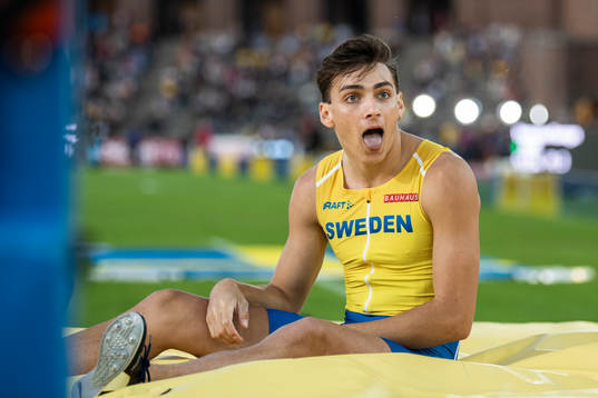 Armand Duplantis of Sweden celebrates