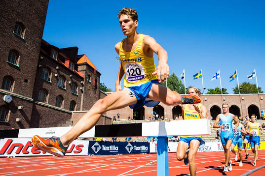 Emil Blomberg of Sweden men's 3000m hurdles