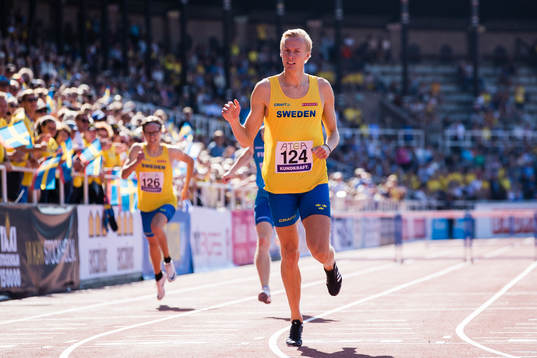 Hampus Widlund of Sweden in the men's 400m hurdles