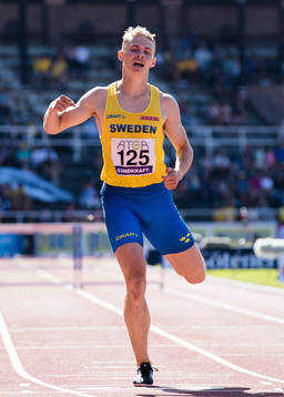 Isak Andersson of Sweden in the men's 400m hurdles