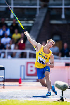 Kim Amb of Sweden in the men's javelin throw