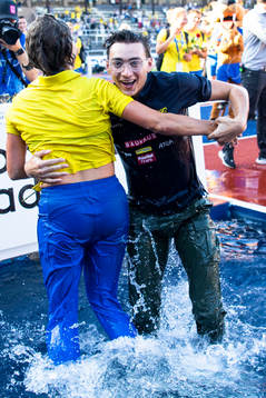 Karin Torneklint, coach of Sweden and Armand Duplantis of