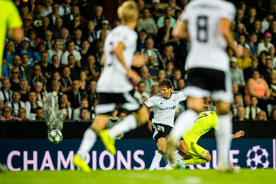 Marius Lundemo of Rosenborg and Daniel Olmo of Dinamo Zagreb