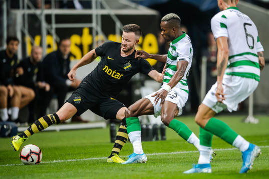 Robert Lundström of AIK and Boli Bolingoli of Celtic