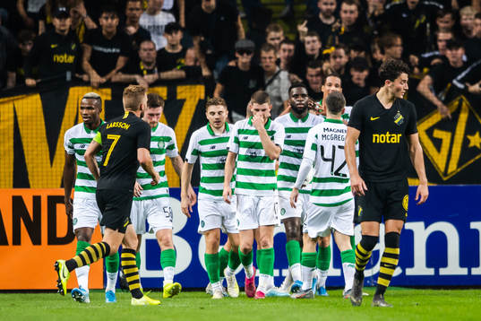 Michael Hohnston of Celtic celebrate with teammates