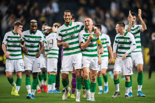 Christopher Jullien and Scott Brown of Celtic celebrates