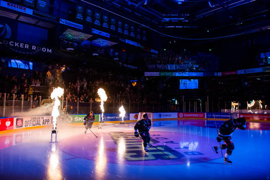 Players of Färjestad enters the ice