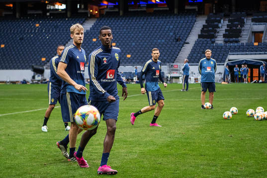 Filip Helander and Alexander Isak of the Swedish national