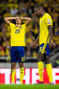 Robin Quaison of Sweden looks dejected