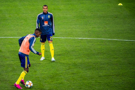 Alexander Isak and Robin Quaison of Sweden