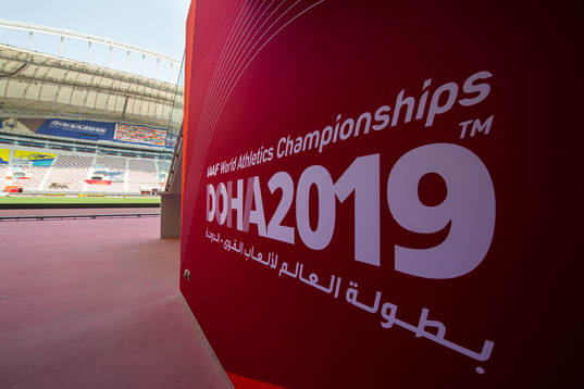 Interior view of signage in Khalifa International Stadium