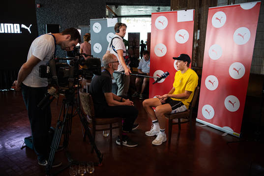 Armand Duplantis of Sweden is being interviewed