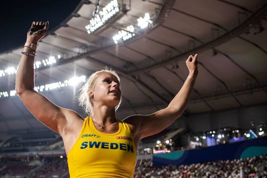 Michaela Meijer of Sweden celebrates when competing in