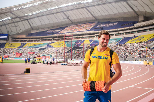 Simon Pettersson of Sweden celebrates when  competing in