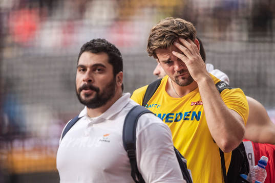 Simon Pettersson of Sweden looks dejected when  competing