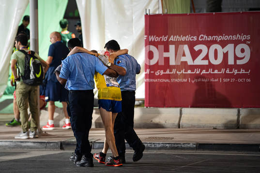 Anatole Ibáñez of Sweden gets medical attention