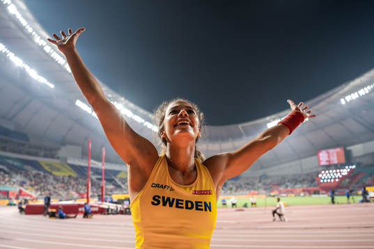 Angelica Bengtsson of Sweden celebrates