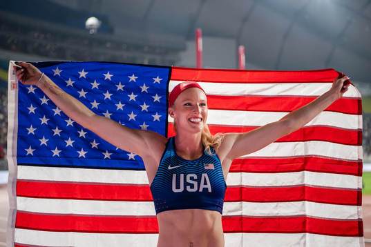 Sandi Morris of USA celebrates