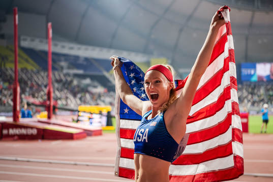 Sandi Morris of USA celebrates