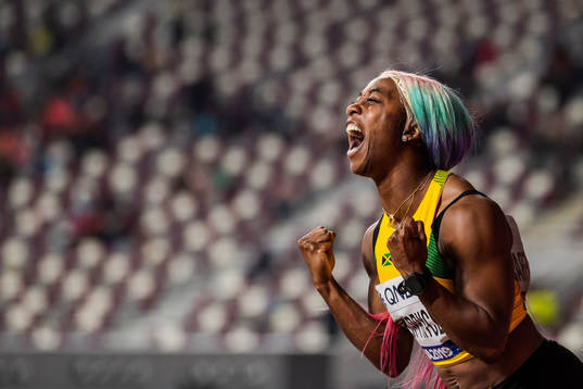 Shelly-Ann Fraser-Pryce of Jamaica celebrates