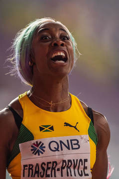 Shelly-Ann Fraser-Pryce of Jamaica celebrates
