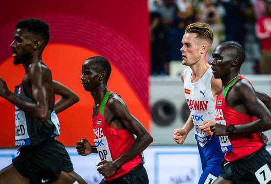 Filip Ingebrigtsen of Norway compete in the men's 5000m