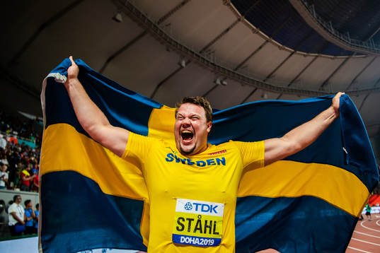 Daniel Ståhl of Sweden celebrates