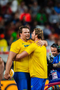 Daniel Ståhl and Simon Pettersson of Sweden celebrate