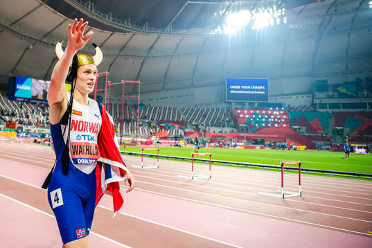 Karsten Warholm of Norway celebrates