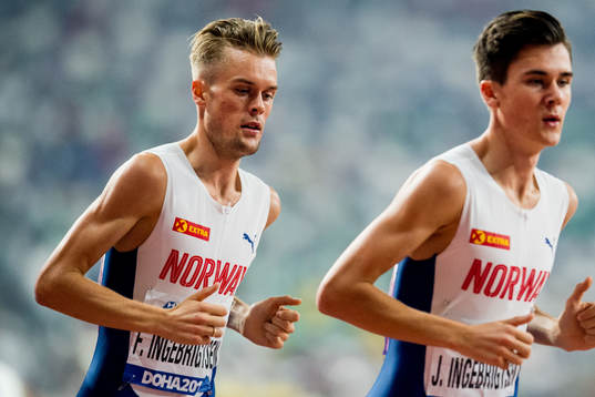 Filip and Jakob Ingebrigtsen of Norway compete in men’s