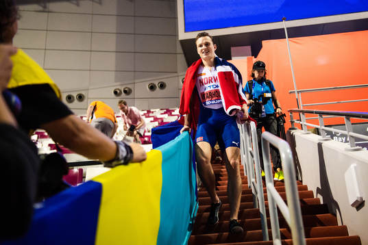 Karsten Warholm of Norway celebrates