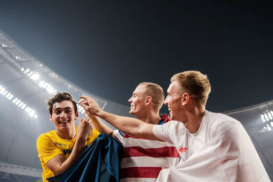 Armand Duplantis of Sweden, Sam Kendricks of USA and Piotr