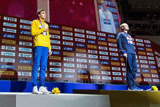 Armand Duplantis of Sweden (silver) and Sam Kendricks of