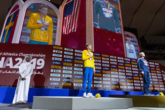 Armand Duplantis of Sweden (silver) and Sam Kendricks of