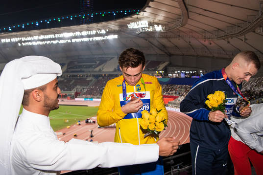 Armand Duplantis of Sweden (silver) and Sam Kendricks of