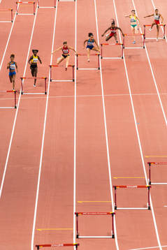 Sydney McLaughlin of USA (lane four)