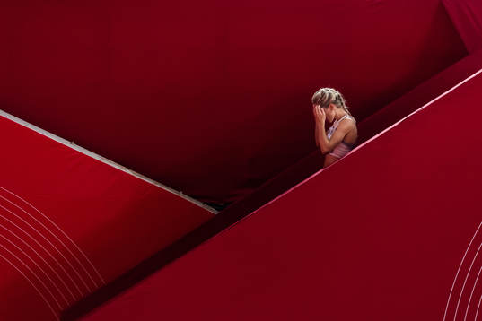Karoline Bjerkeli Grøvdal of Norway looks dejected