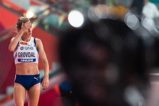 Karoline Bjerkeli Grøvdal of Norway looks dejected