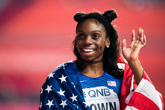 Brittany Brown celebrates her silver in the women’s 200